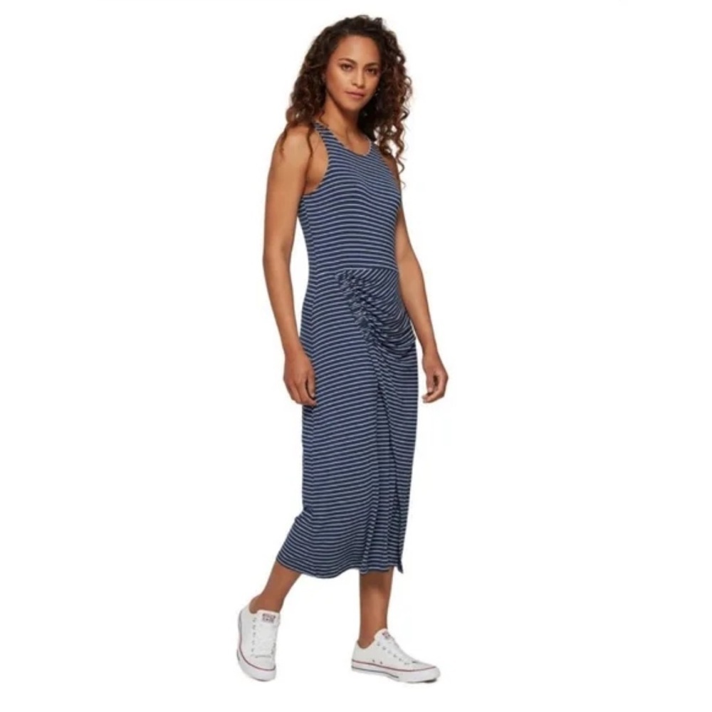 NWT‎ Gap Rayon Cinched Navy Stripe Sleeveless Midi Dress